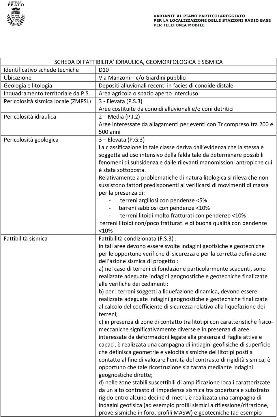 2) Aree interessate da allagamenti per eventi con Tr compreso tra 200 e 500 anni Pericolosità geologica 3 Elevata (P.G.