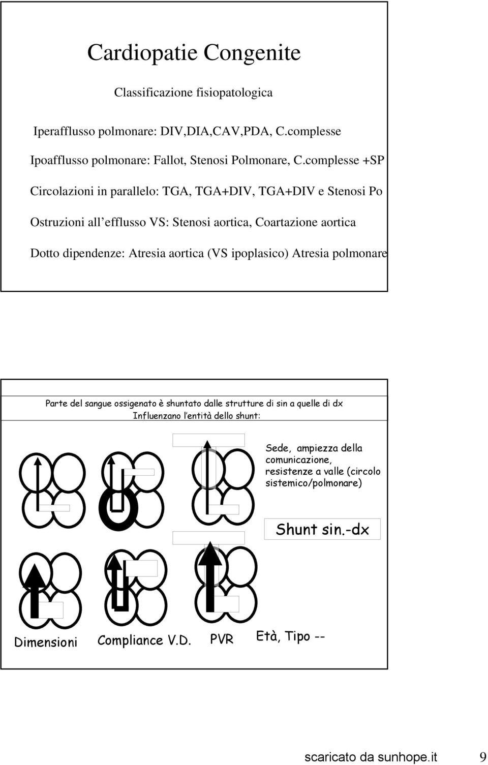 complesse +SP Circolazioni in parallelo: TGA, TGA+DIV, TGA+DIV e Stenosi Po Ostruzioni all efflusso VS: Stenosi aortica, Coartazione aortica Dotto