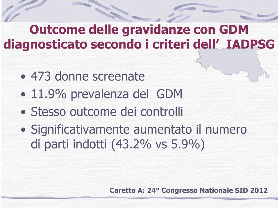 9% prevalenza del GDM Stesso outcome dei controlli