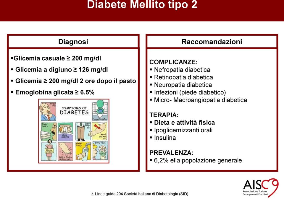 5% Raccomandazioni COMPLICANZE: Nefropatia diabetica Retinopatia diabetica Neuropatia diabetica Infezioni (piede