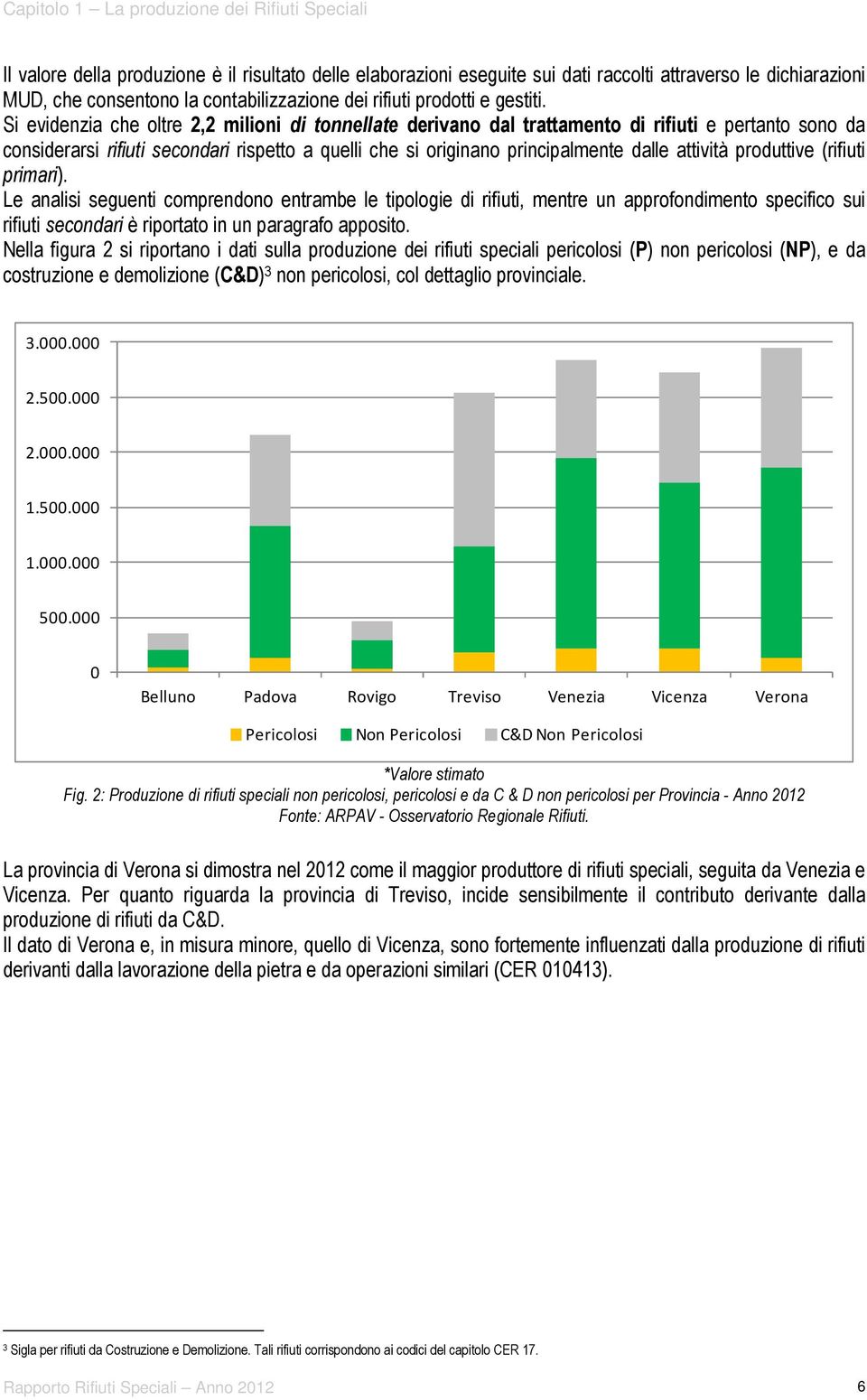 Si evidenzia che oltre 2,2 milioni di tonnellate derivano dal trattamento di rifiuti e pertanto sono da considerarsi rifiuti secondari rispetto a quelli che si originano principalmente dalle attività