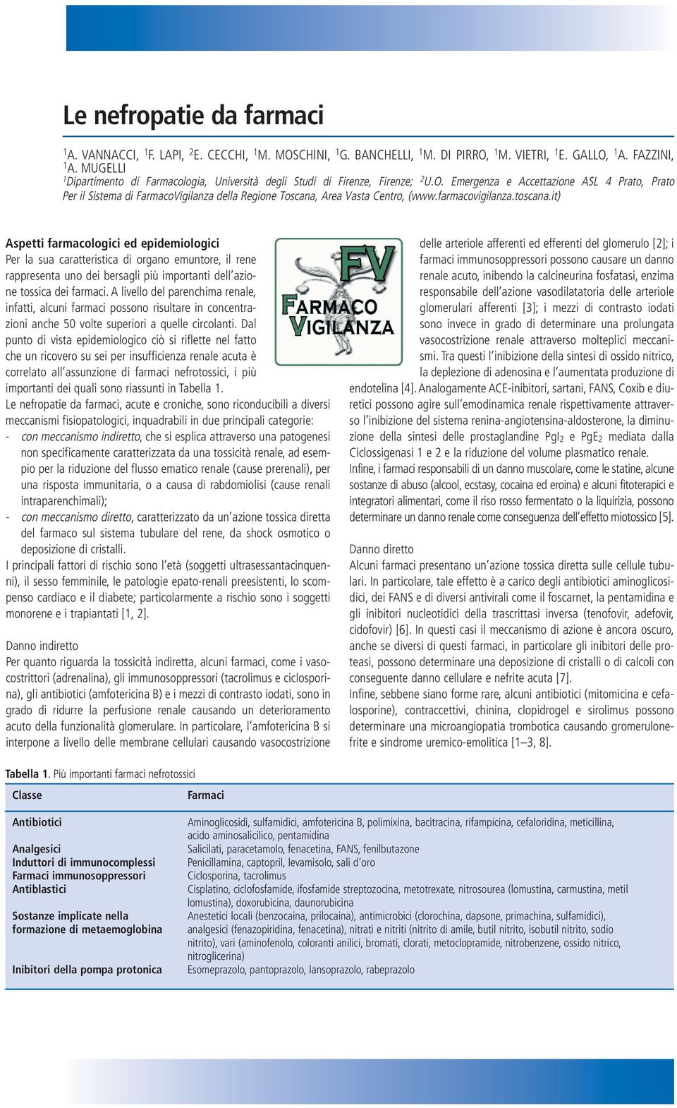 Emergenza e Accettazione ASL 4 Prato, Prato Per il Sistema di FarmacoVigilanza della Regione Toscana, Area Vasta Centro, (www.farmacovigilanza.toscana.