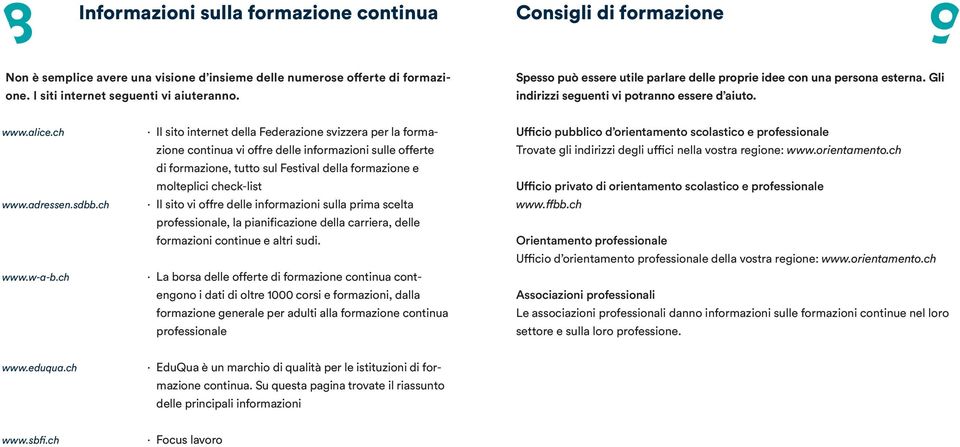 ch Il sito internet della Federazione svizzera per la formazione continua vi offre delle informazioni sulle offerte di formazione, tutto sul Festival della formazione e molteplici check-list Il sito