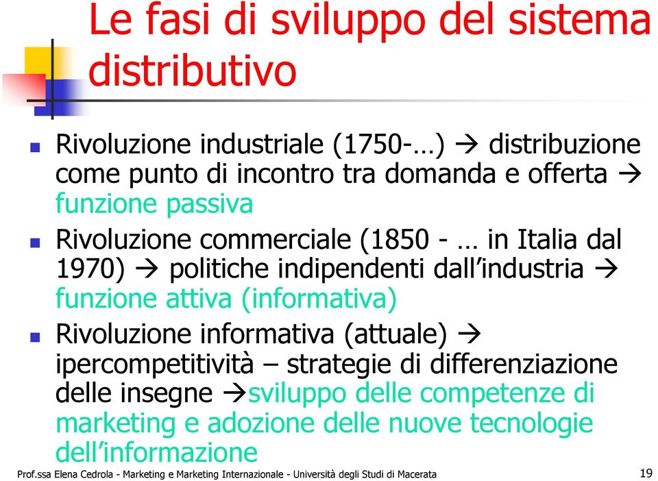 Rivoluzione informativa (attuale) ipercompetitività strategie di differenziazione delle insegne sviluppo delle competenze di marketing e