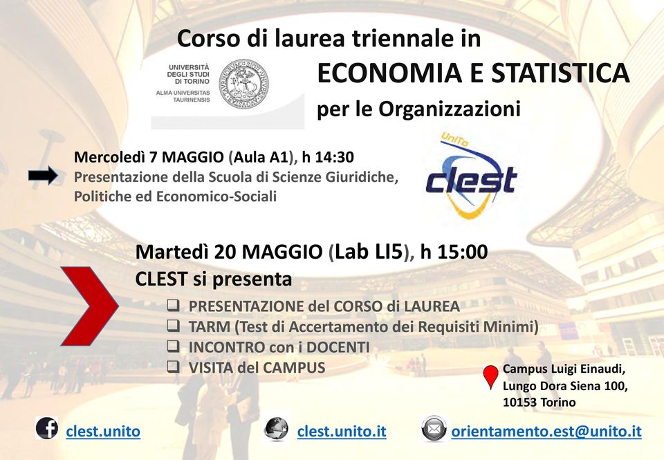 si presenta PRESENTAZIONE del CORSO di LAUREA TARM (Test di Accertamento dei Requisiti Minimi) INCONTRO con i DOCENTI