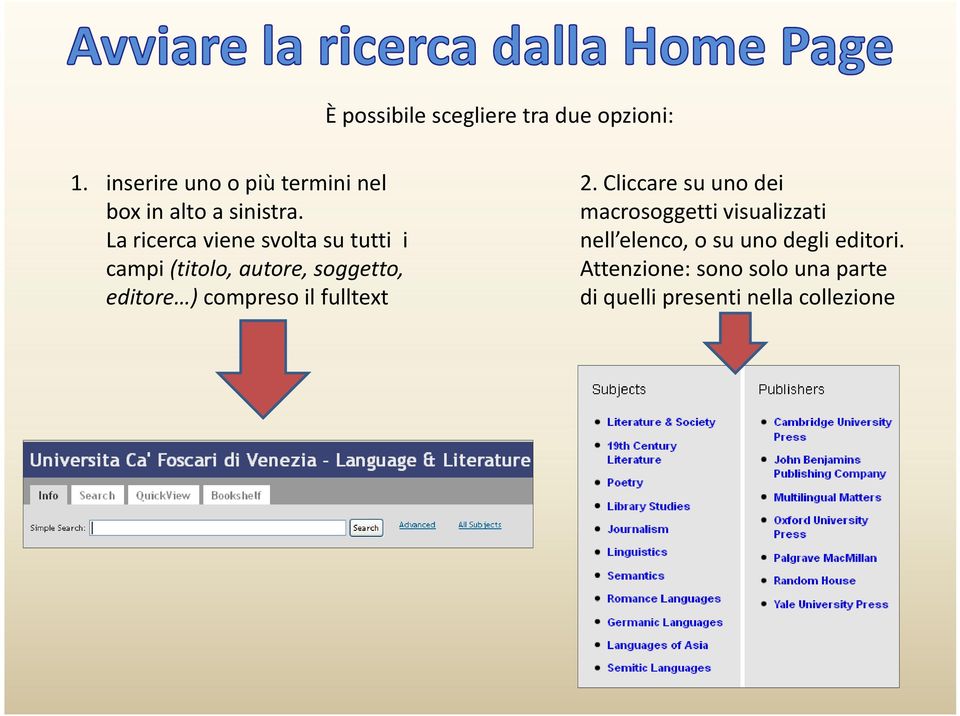 La ricerca viene svolta su tutti i campi (titolo, autore, soggetto, editore ) compreso