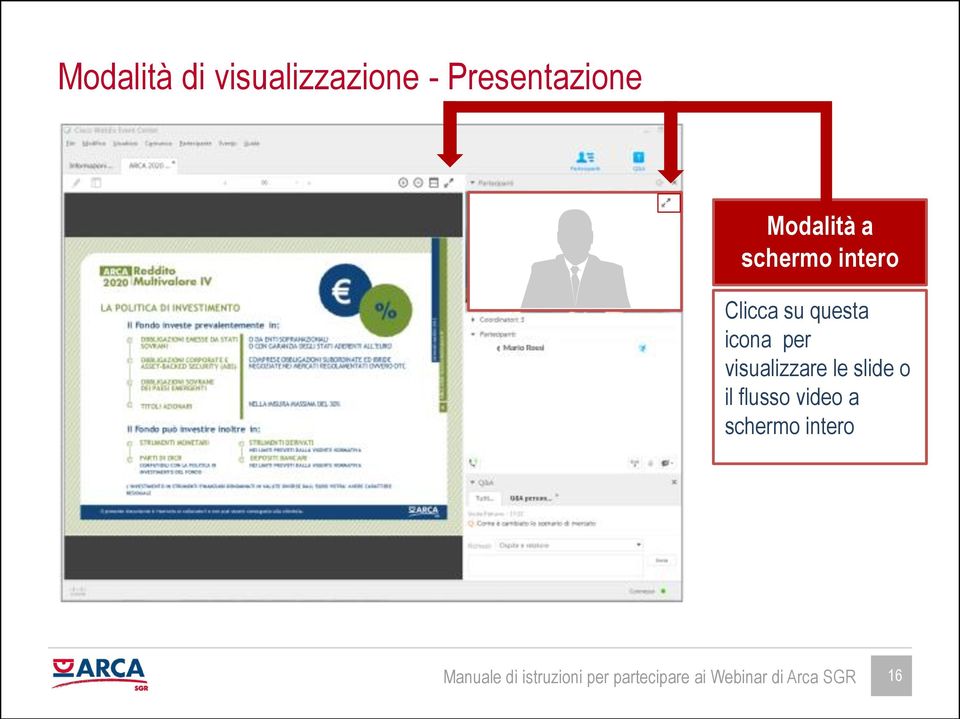 le slide o il flusso video a schermo intero Manuale di