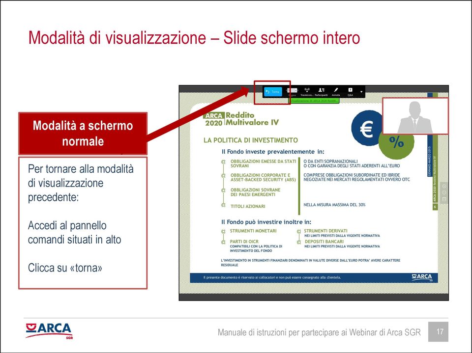 precedente: Accedi al pannello comandi situati in alto Clicca su