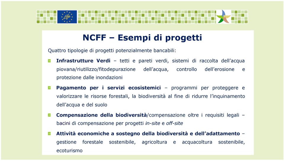 valorizzare le risorse forestali, la biodiversità al fine di ridurre l inquinamento dell acqua e del suolo Compensazione della biodiversità/compensazione oltre i requisiti