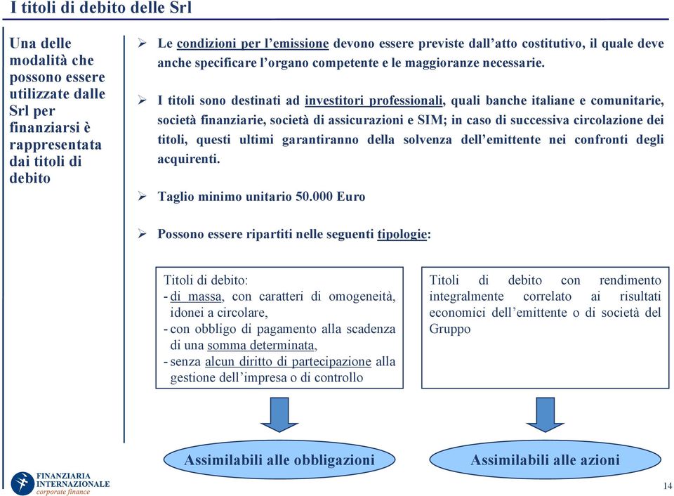 I titoli sono destinati ad investitori professionali, quali banche italiane e comunitarie, società e, società di assicurazioni e SIM; in caso di successiva circolazione dei titoli, questi ultimi