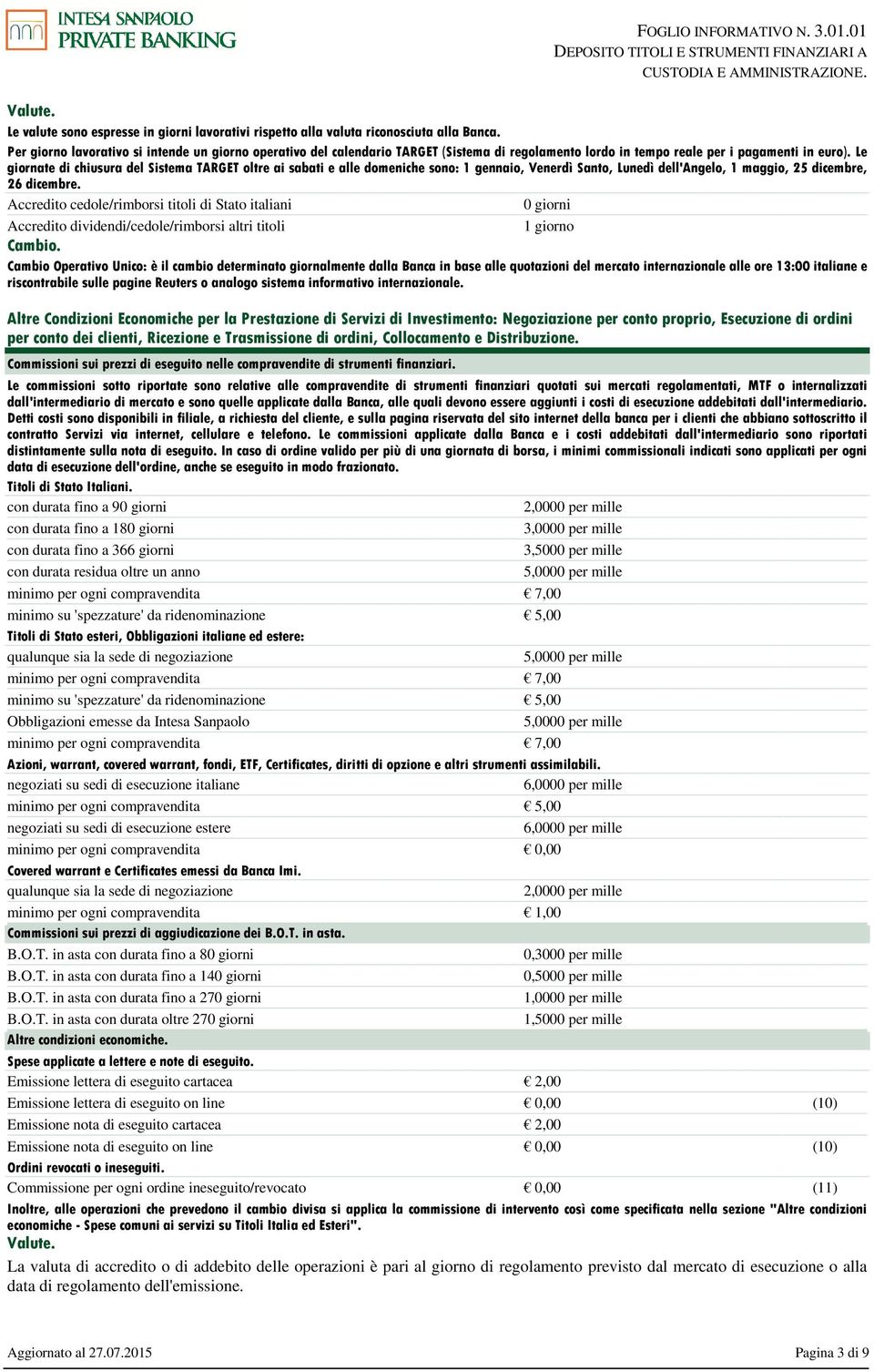 Le giornate di chiusura del Sistema TARGET oltre ai sabati e alle domeniche sono: 1 gennaio, Venerdì Santo, Lunedì dell'angelo, 1 maggio, 25 dicembre, 26 dicembre.