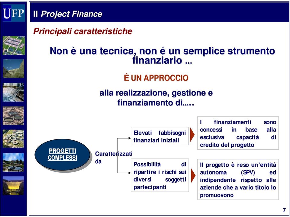 . PROGETTI COMPLESSI Elevati fabbisogni finanziari iniziali Caratterizzati da Possibilità di ripartire i rischi sui diversi