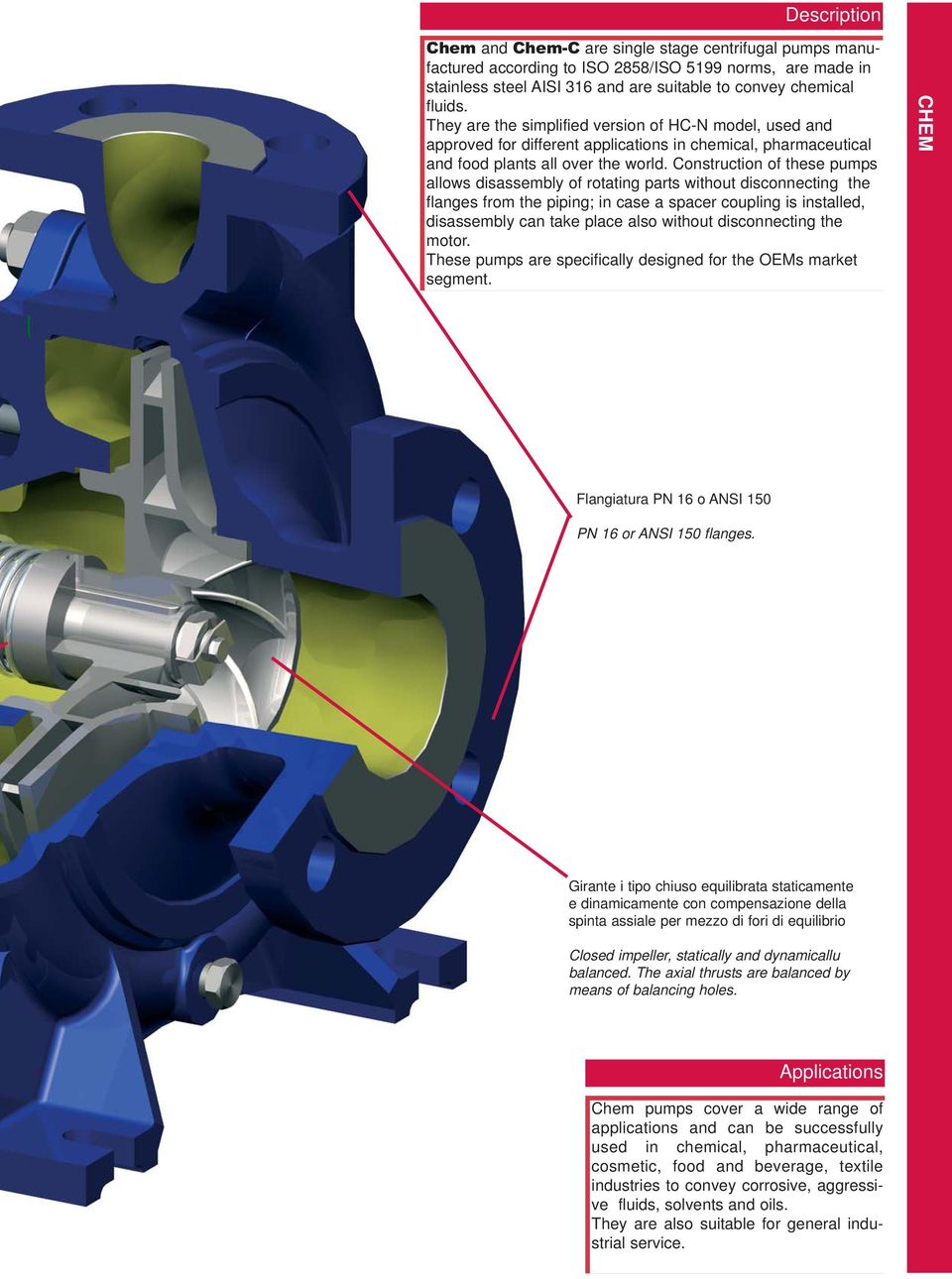 Construction of these pumps allows disassembly of rotating parts without disconnecting the flanges from the piping; in case a spacer coupling is installed, disassembly can take place also without