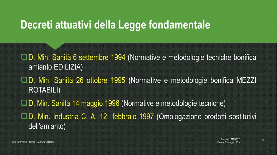 Sanità 26 ottobre 1995 (Normative e metodologie bonifica MEZZI ROTABILI) D. Min.