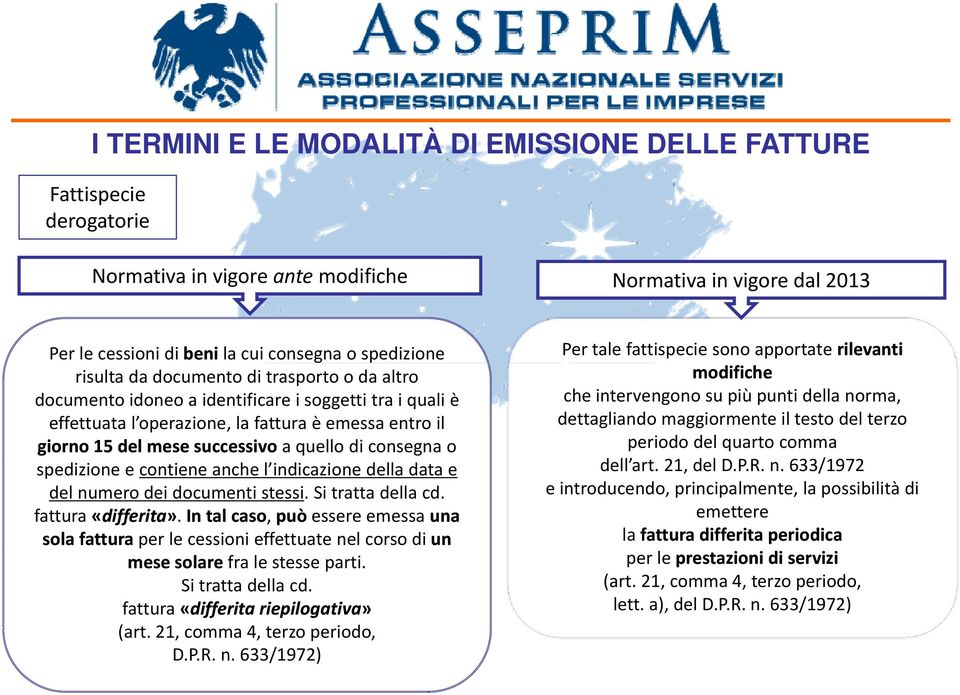 o spedizione e contiene anche l indicazione della data e del numero dei documenti stessi. Si tratta della cd. fattura «differita».