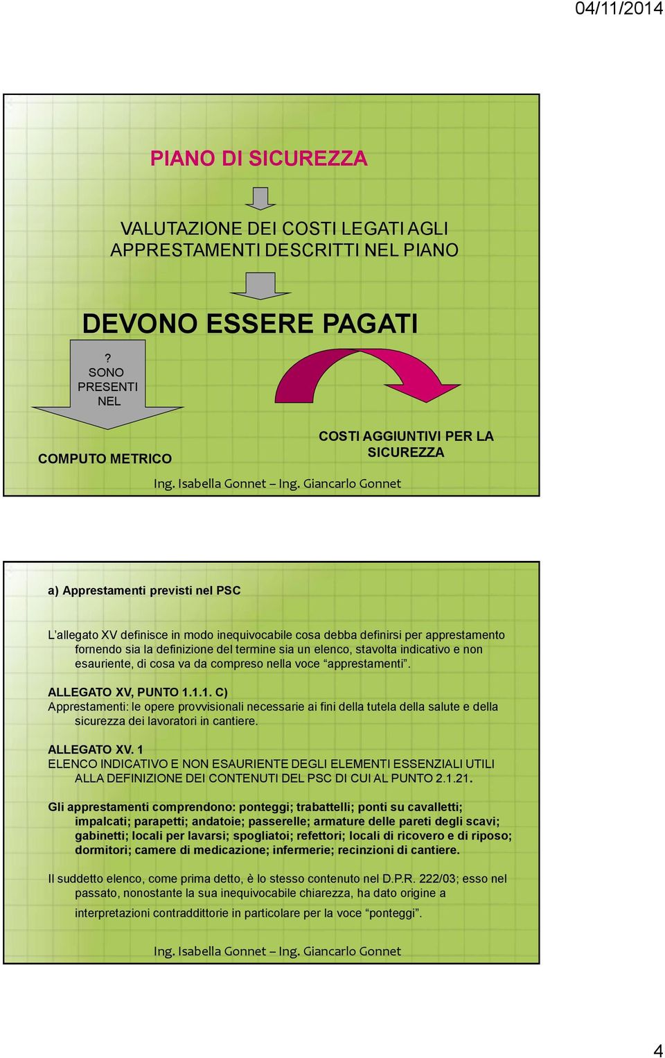 sia la definizione del termine sia un elenco, stavolta indicativo e non esauriente, di cosa va da compreso nella voce apprestamenti. ALLEGATO XV, PUNTO 1.