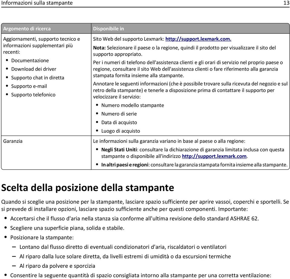 Nota: Selezionare il paese o la regione, quindi il prodotto per visualizzare il sito del supporto appropriato.