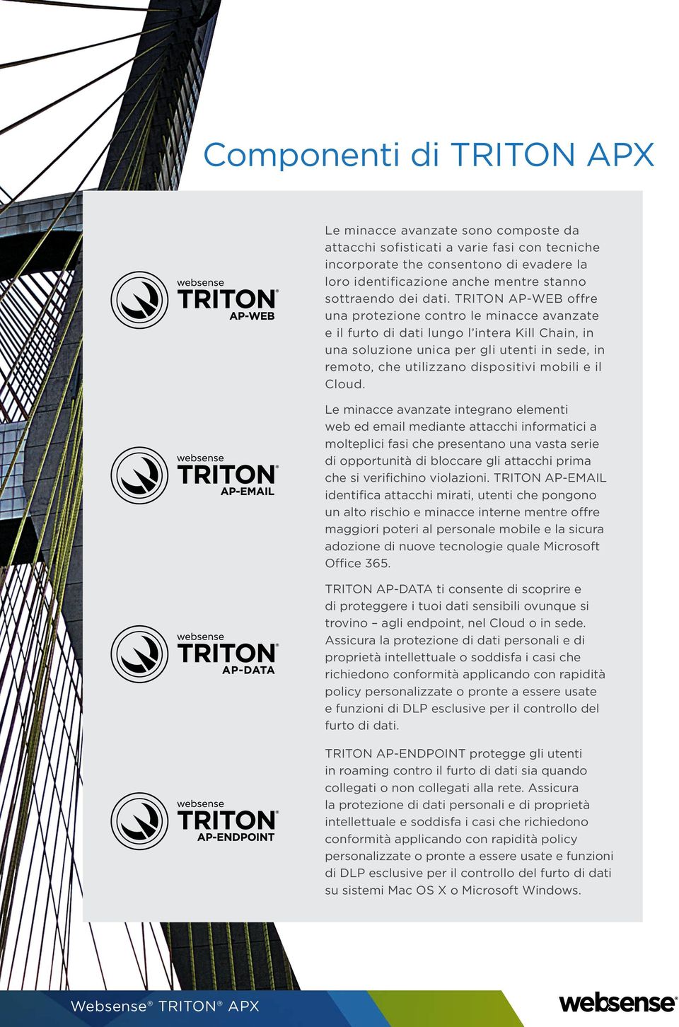 TRITON AP-WEB offre una protezione contro le minacce avanzate e il furto di dati lungo l intera Kill Chain, in una soluzione unica per gli utenti in sede, in remoto, che utilizzano dispositivi mobili