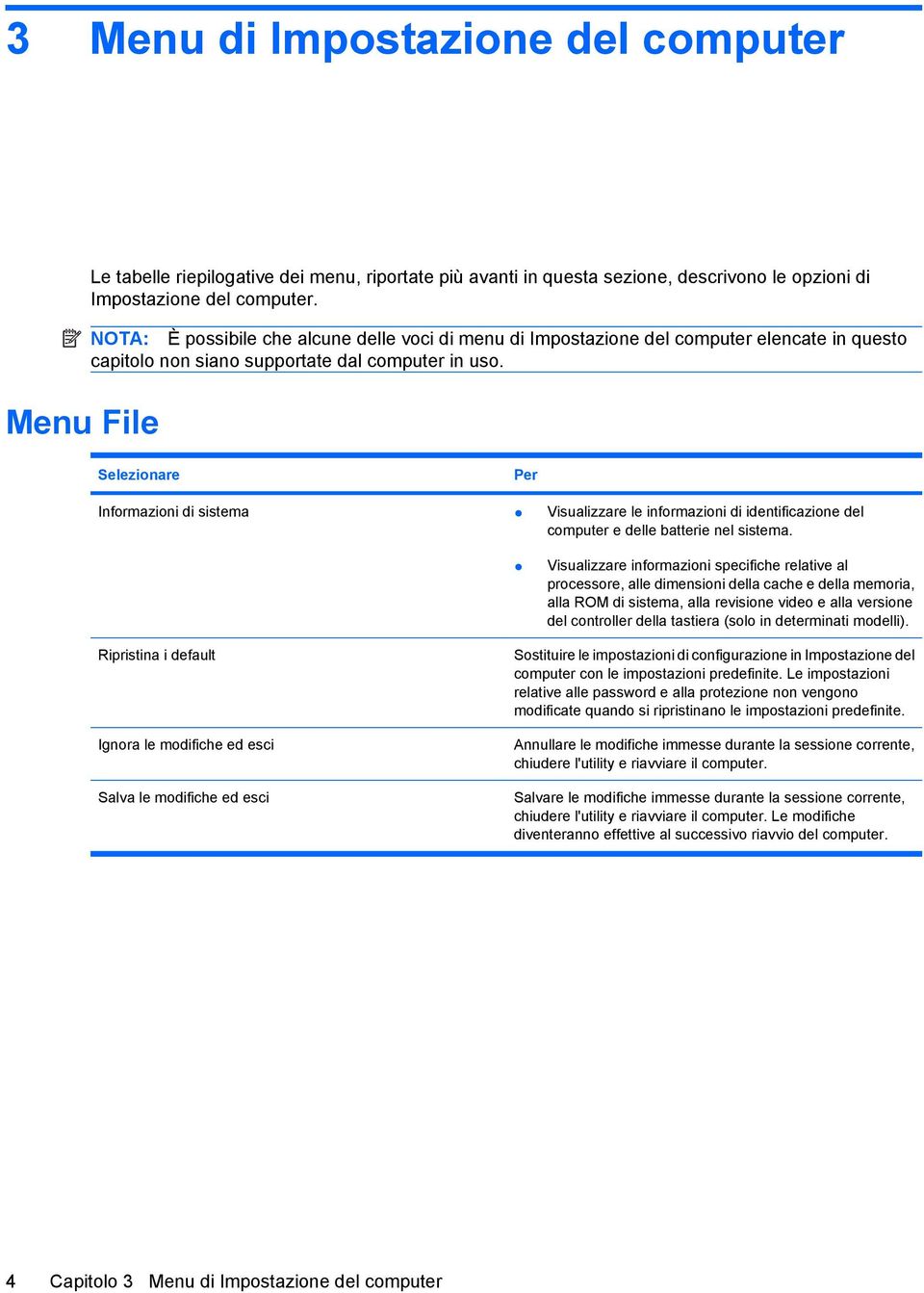 Selezionare Per Informazioni di sistema Visualizzare le informazioni di identificazione del computer e delle batterie nel sistema.