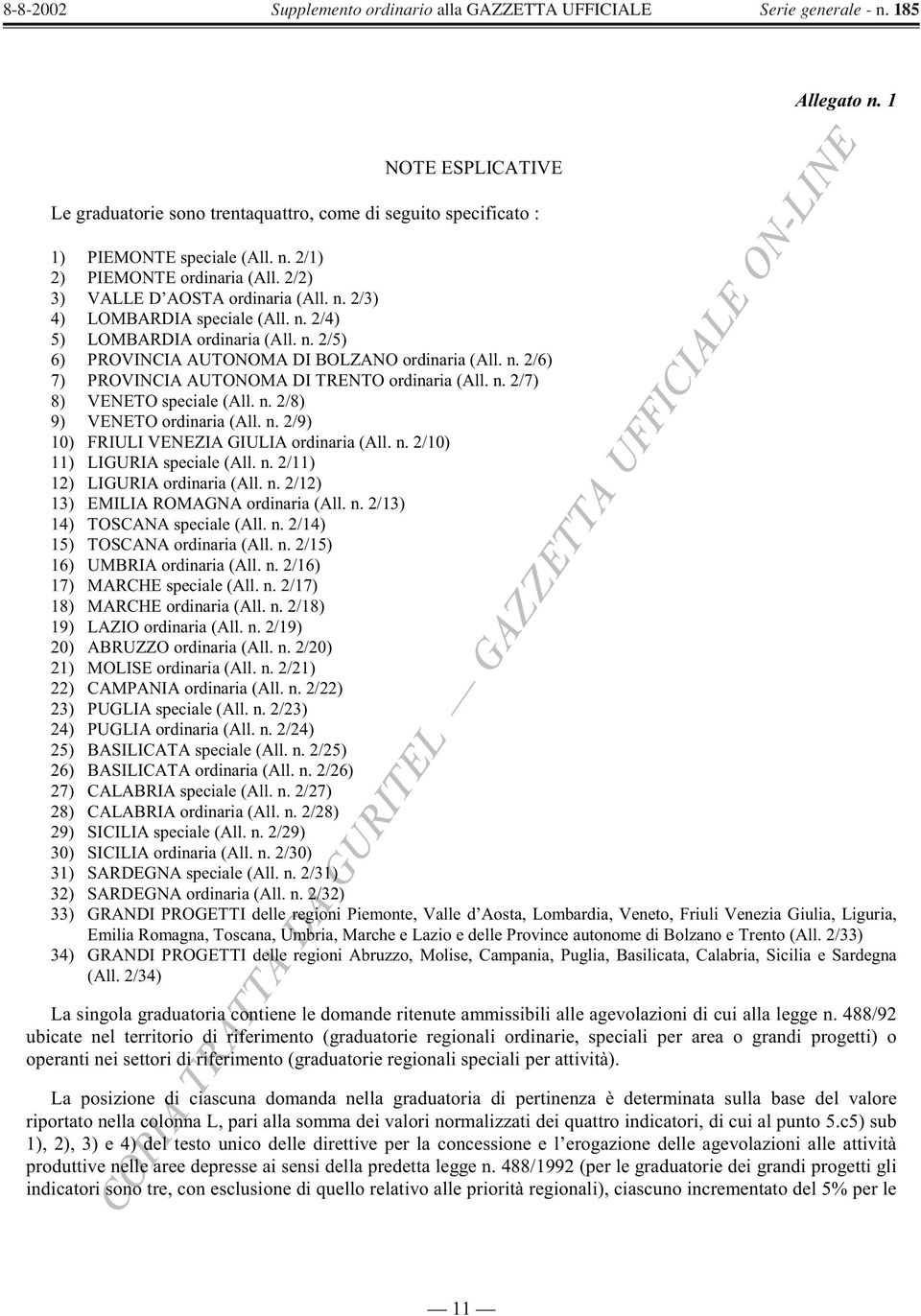 n. 2/9) 10) FRIULI VENEZIA GIULIA ordinaria (All. n. 2/10) 11) LIGURIA speciale (All. n. 2/11) 12) LIGURIA ordinaria (All. n. 2/12) 13) EMILIA ROMAGNA ordinaria (All. n. 2/13) 14) TOSCANA speciale (All.