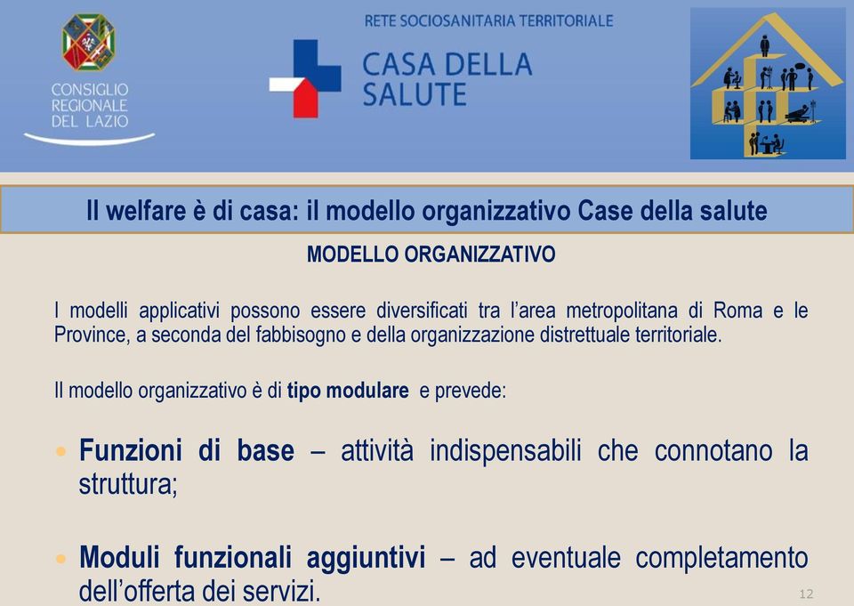 Il modello organizzativo è di tipo modulare e prevede: Funzioni di base attività indispensabili che