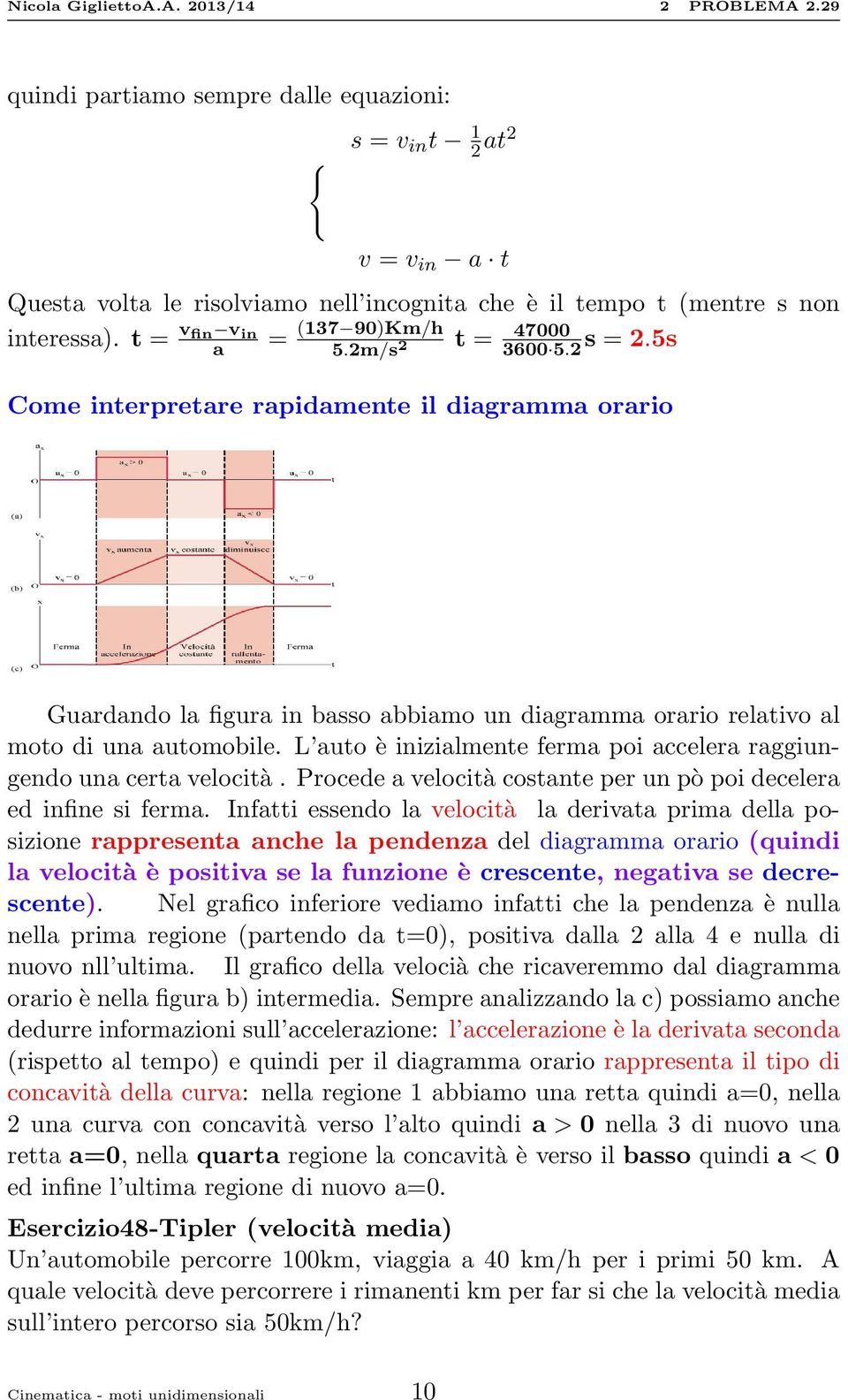 5s Come interpretare rapidamente il diagramma orario Guardando la figura in basso abbiamo un diagramma orario relativo al moto di una automobile.