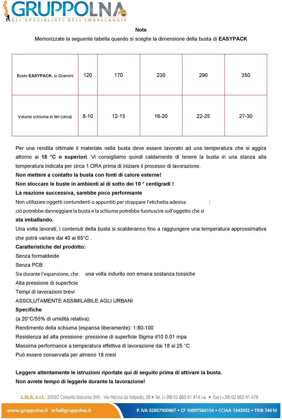 attorno ai 15 C o superiori. Vi consigliamo quindi caldamente di tenere la busta in una stanza alla temperatura indicata per circa 1 ORA prima di iniziare il processo di lavorazione.