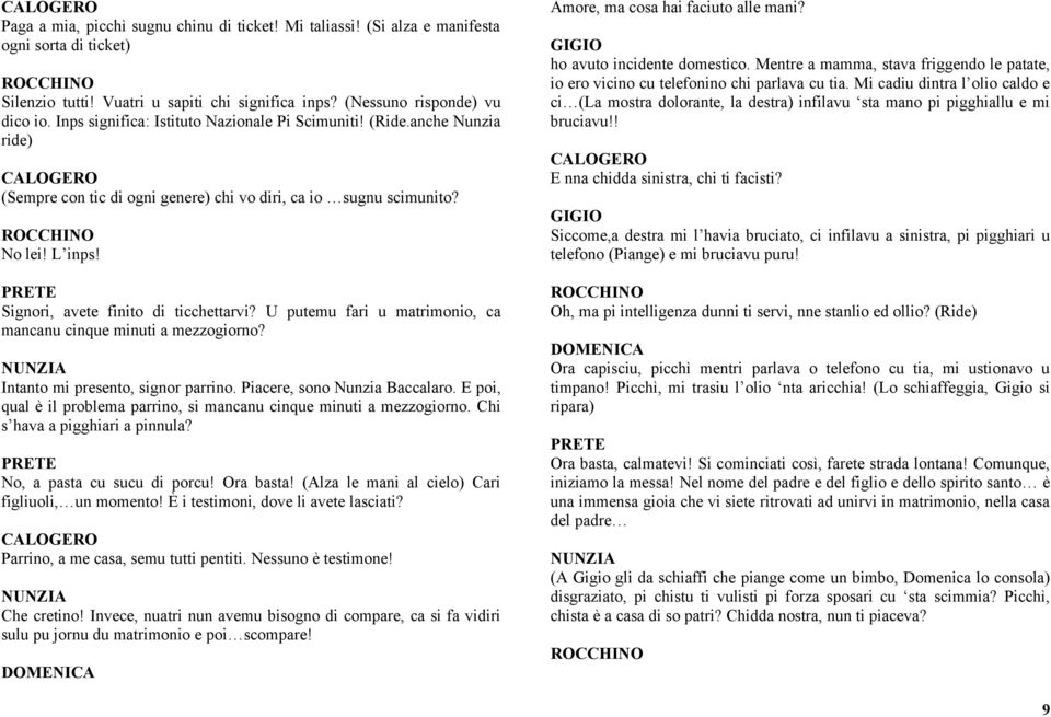 U putemu fari u matrimonio, ca mancanu cinque minuti a mezzogiorno? Intanto mi presento, signor parrino. Piacere, sono Nunzia Baccalaro.