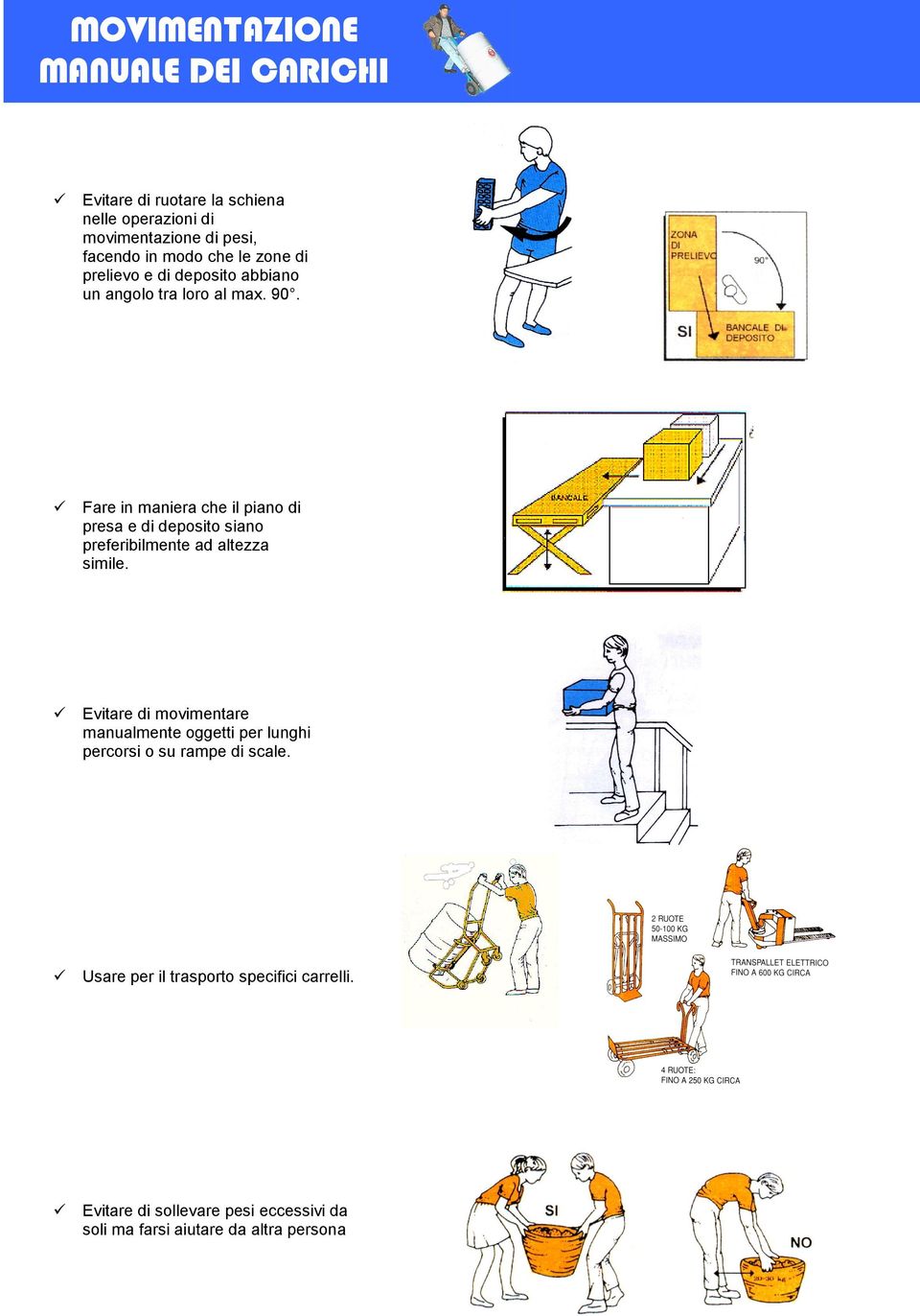 9 Fare in maniera che il piano di presa e di deposito siano preferibilmente ad altezza simile.