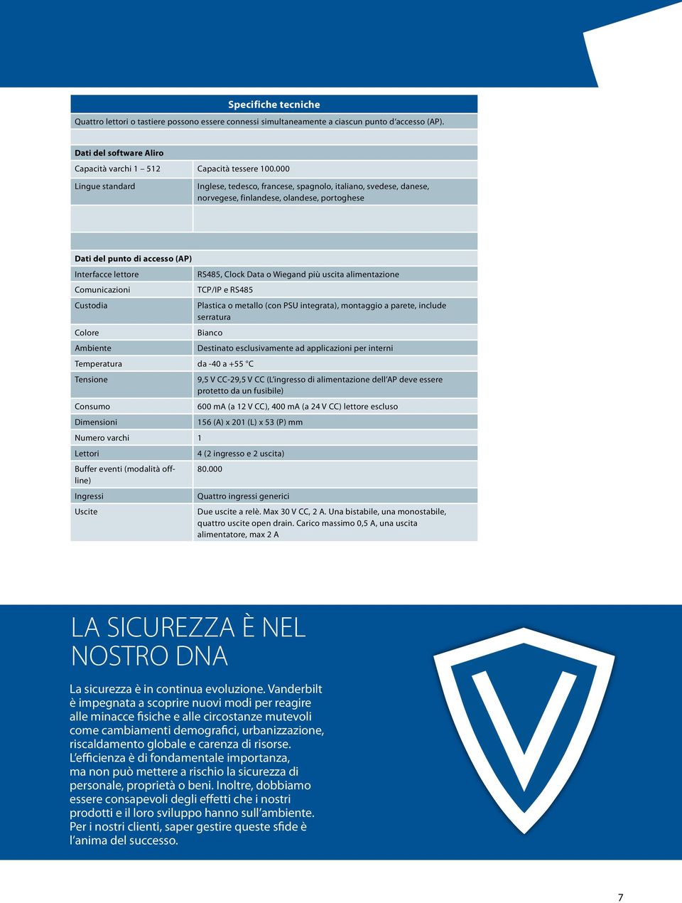 Wiegand più uscita alimentazione Comunicazioni TCP/IP e RS485 Custodia Plastica o metallo (con PSU integrata), montaggio a parete, include serratura Colore Bianco Ambiente Destinato esclusivamente ad