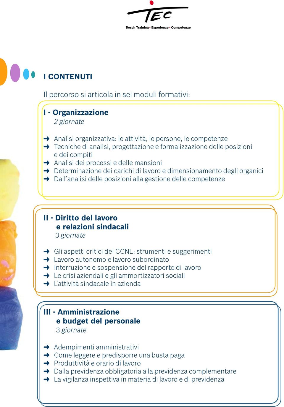 delle competenze II - Diritto del lavoro e relazioni sindacali 3 giornate Gli aspetti critici del CCNL: strumenti e suggerimenti Lavoro autonomo e lavoro subordinato Interruzione e sospensione del