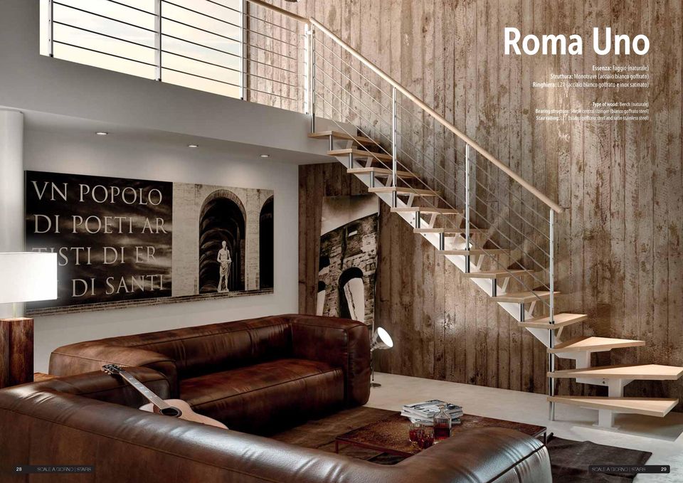 Bearing structure: Single central stringer (bianco goffrato steel) Stair railing: L21