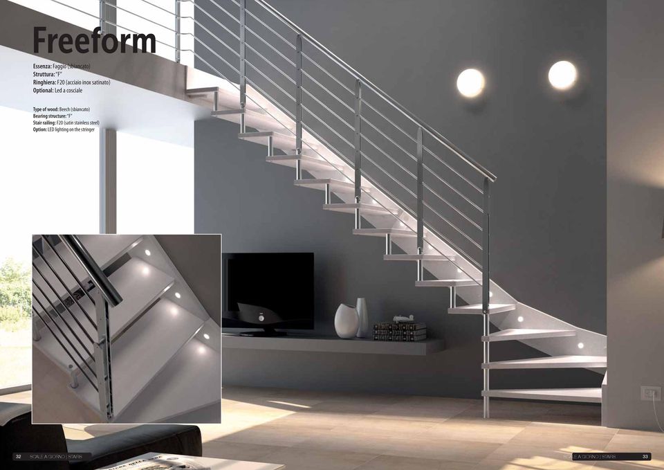Bearing structure: F Stair railing: F20 (satin stainless steel) Option: