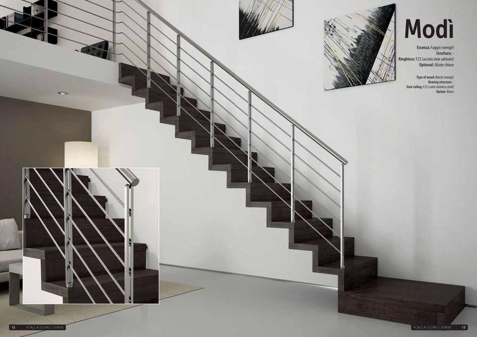 (wengé) Bearing structure: - Stair railing: F23 (satin stainless