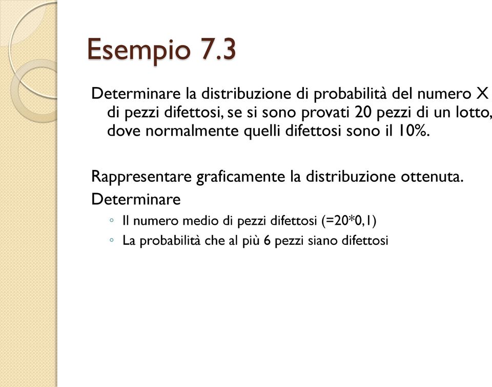 sono provati 20 pezzi di un lotto, dove normalmente quelli difettosi sono il 10%.