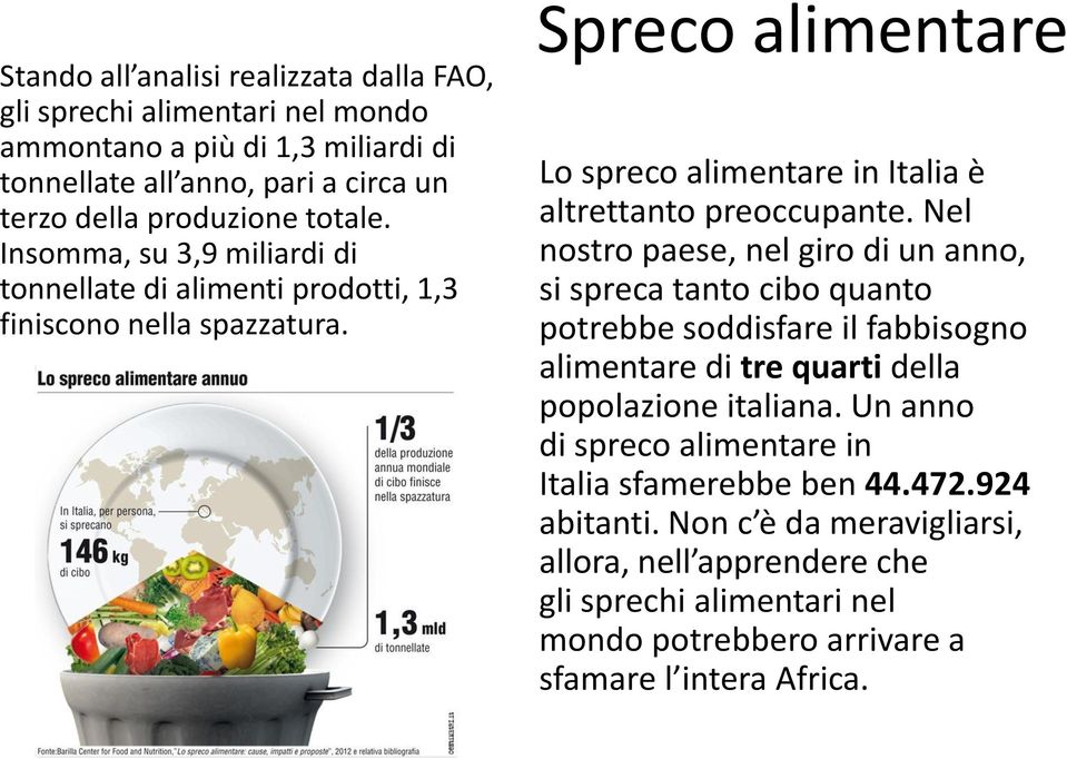 Nel nostro paese, nel giro di un anno, si spreca tanto cibo quanto potrebbe soddisfare il fabbisogno alimentare di tre quarti della popolazione italiana.
