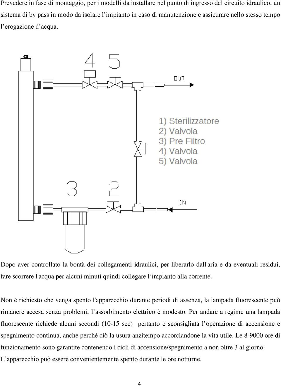 Dopo aver controllato la bontà dei collegamenti idraulici, per liberarlo dall'aria e da eventuali residui, fare scorrere l'acqua per alcuni minuti quindi collegare l impianto alla corrente.