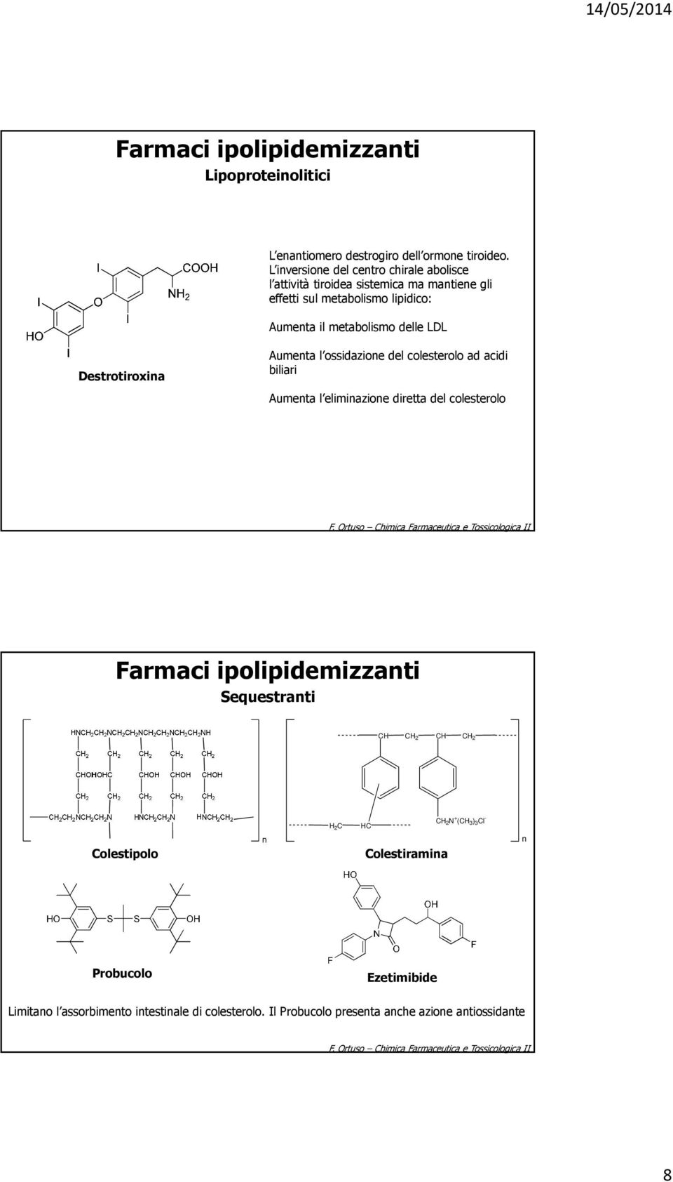 metabolismo delle LDL Destrotiroxina Aumenta l ossidazione del colesterolo ad acidi biliari Aumenta l eliminazione diretta del