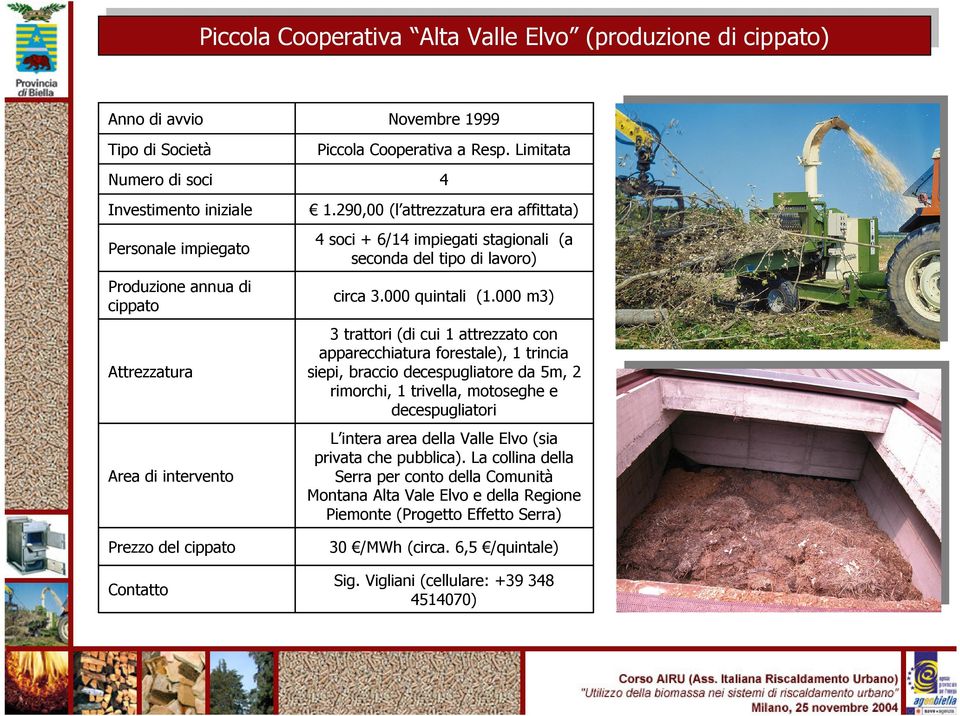 290,00 (l attrezzatura era affittata) 4 soci + 6/14 impiegati stagionali (a seconda del tipo di lavoro) circa 3.000 quintali (1.