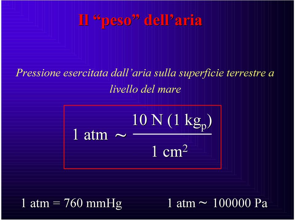 livello del mare 1 atm ~ 10 N (1 kg p )