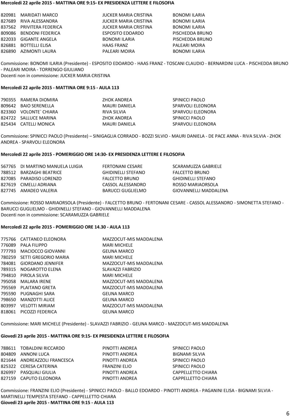 FRANZ PALEARI MOIRA 826890 AZIMONTI LAURA PALEARI MOIRA BONOMI ILARIA Commissione: BONOMI ILARIA (Presidente) - ESPOSITO EDOARDO - HAAS FRANZ - TOSCANI CLAUDIO - BERNARDINI LUCA - PISCHEDDA BRUNO -