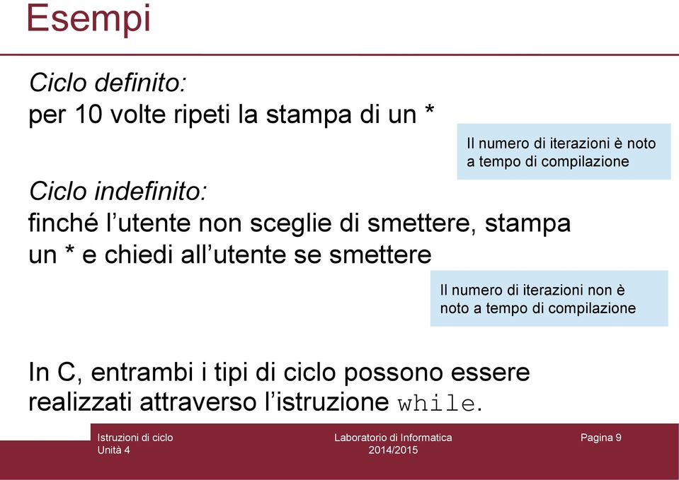 tipi di ciclo possono essere realizzati attraverso l istruzione while.