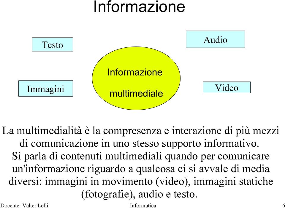 Si parla di contenuti multimediali quando per comunicare un'informazione riguardo a qualcosa ci si