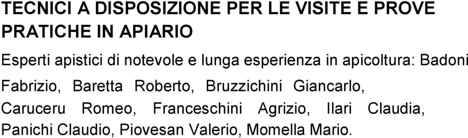 Fabrizio, Baretta Roberto, Bruzzichini Giancarlo, Caruceru Romeo,