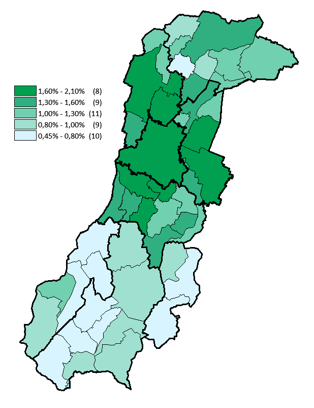 La mappa successiva mostra come i territori con maggiore dinamicità di mercato risultino prevalentemente quelli