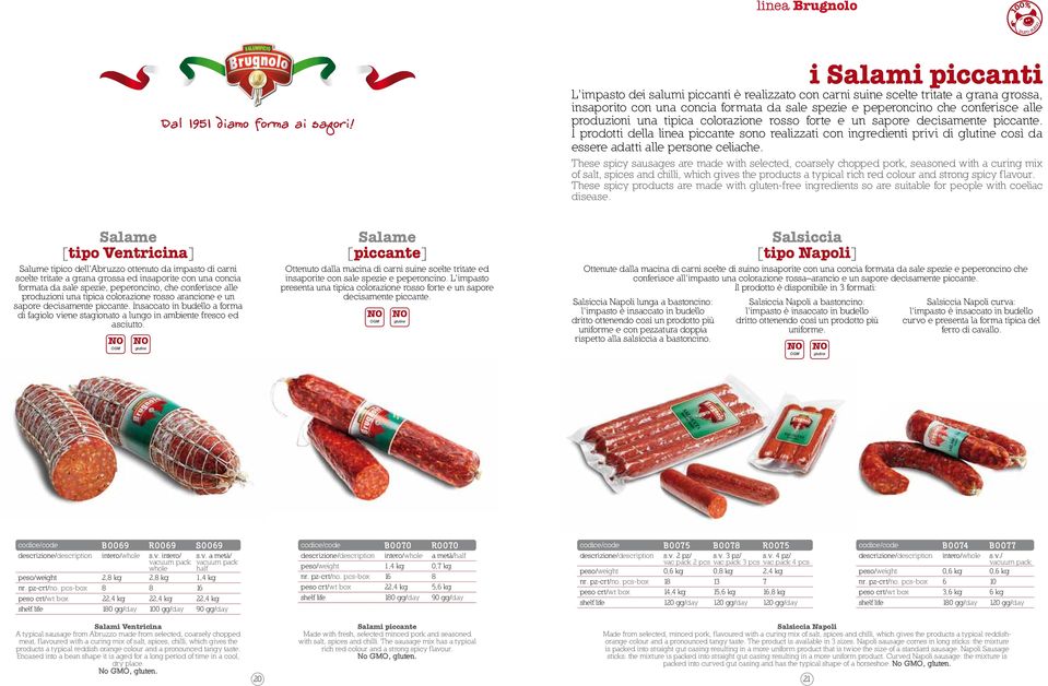 produzioni una tipica colorazione rosso forte e un sapore decisamente piccante. I prodotti della linea piccante sono realizzati con ingredienti privi di così da essere adatti alle persone celiache.