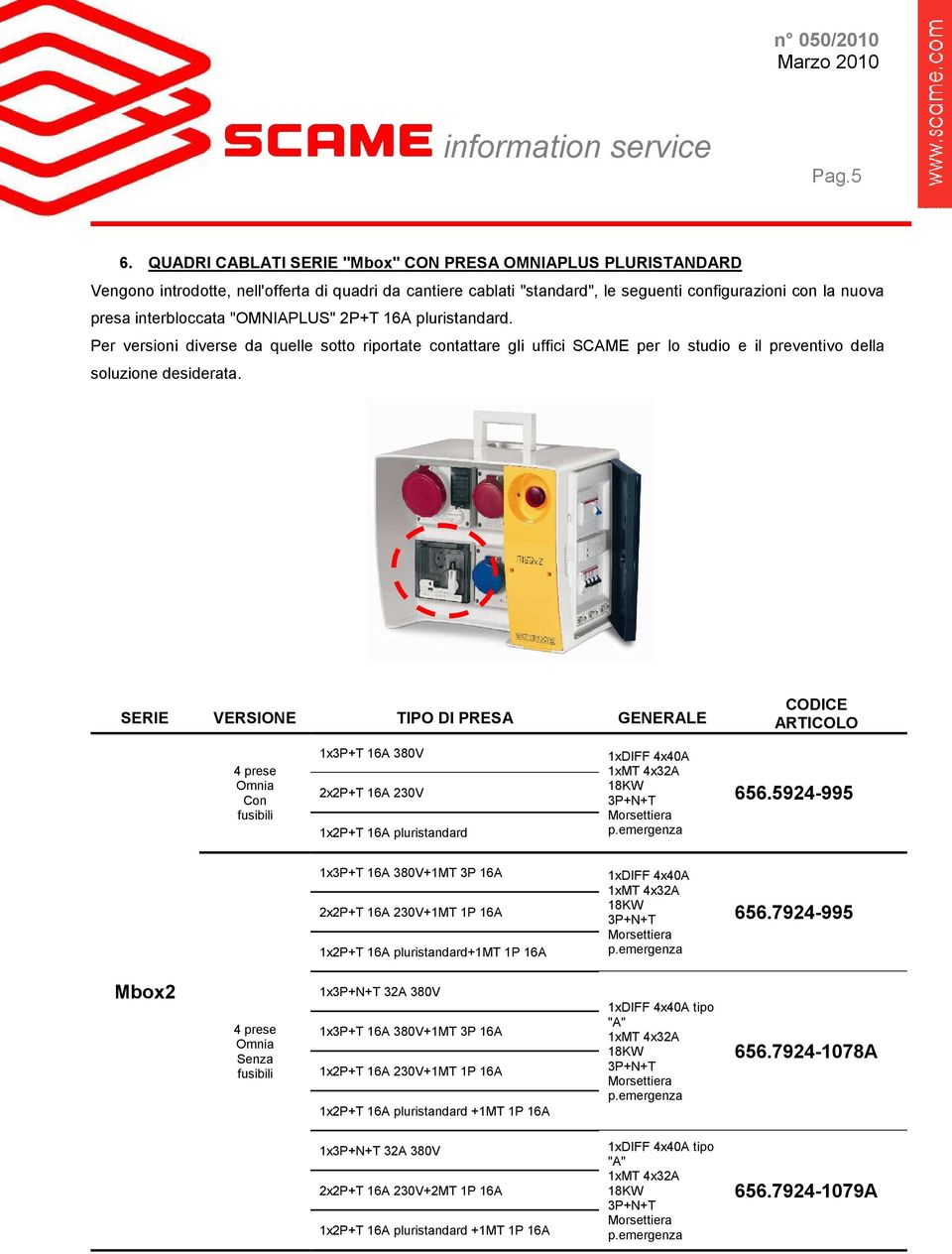 "OMNIAPLUS" 2P+T 16A pluristandard. Per versioni diverse da quelle sotto riportate contattare gli uffici SCAME per lo studio e il preventivo della soluzione desiderata.