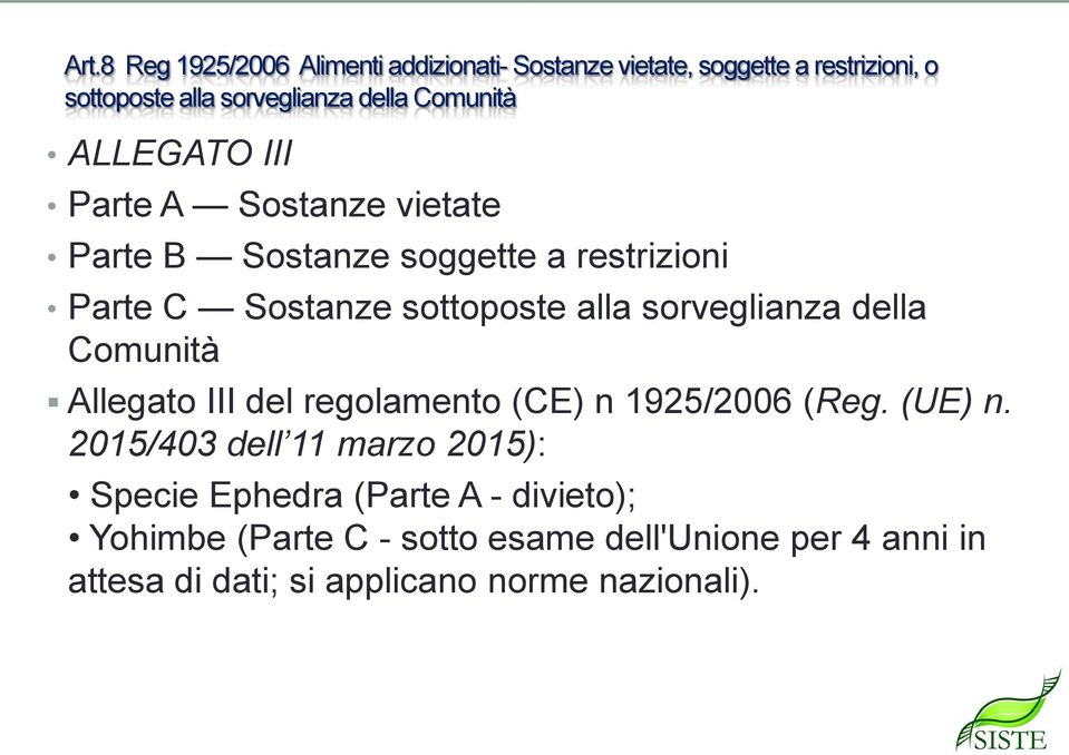 sorveglianza della Comunità Allegato III del regolamento (CE) n 1925/2006 (Reg. (UE) n.