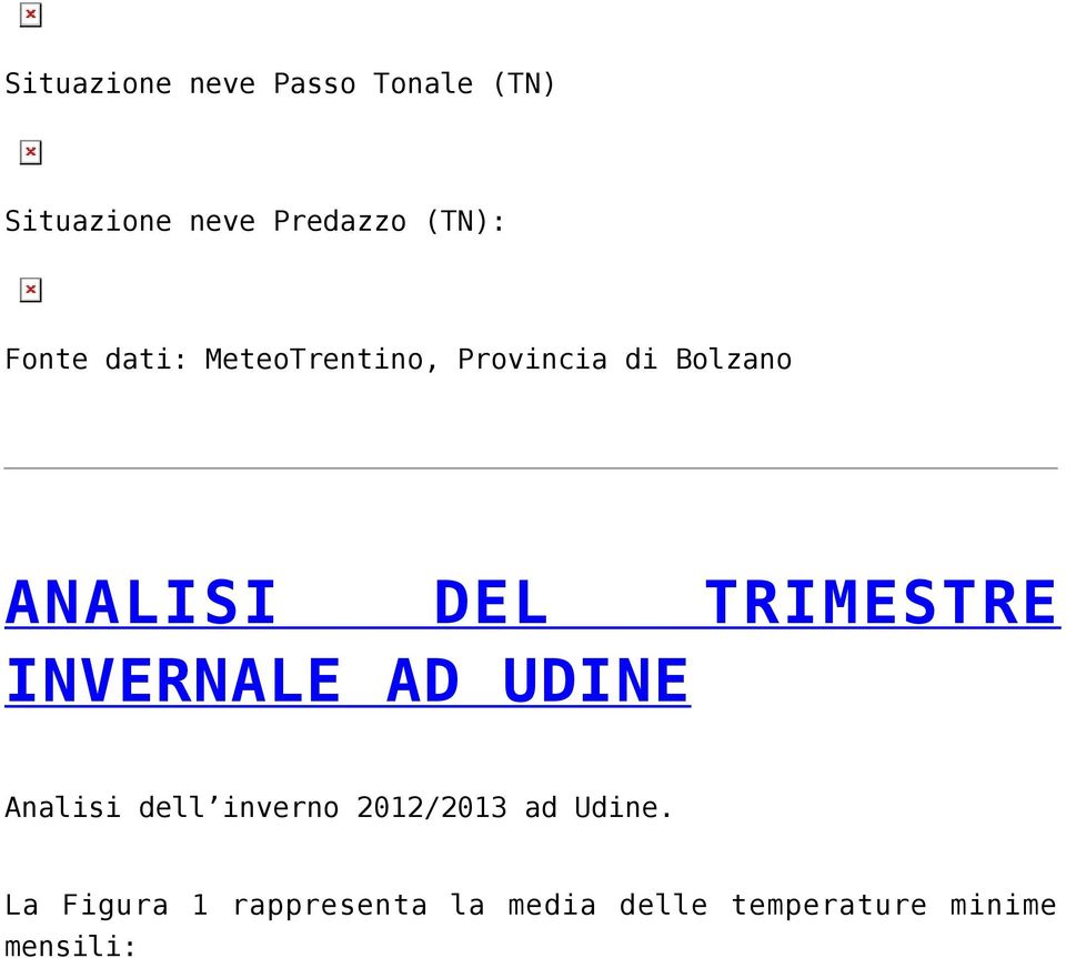 TRIMESTRE INVERNALE AD UDINE Analisi dell inverno 2012/2013 ad