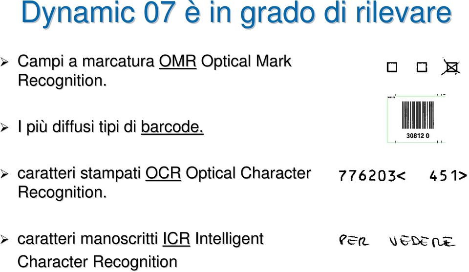 caratteri stampati OCR Optical Character Recognition.